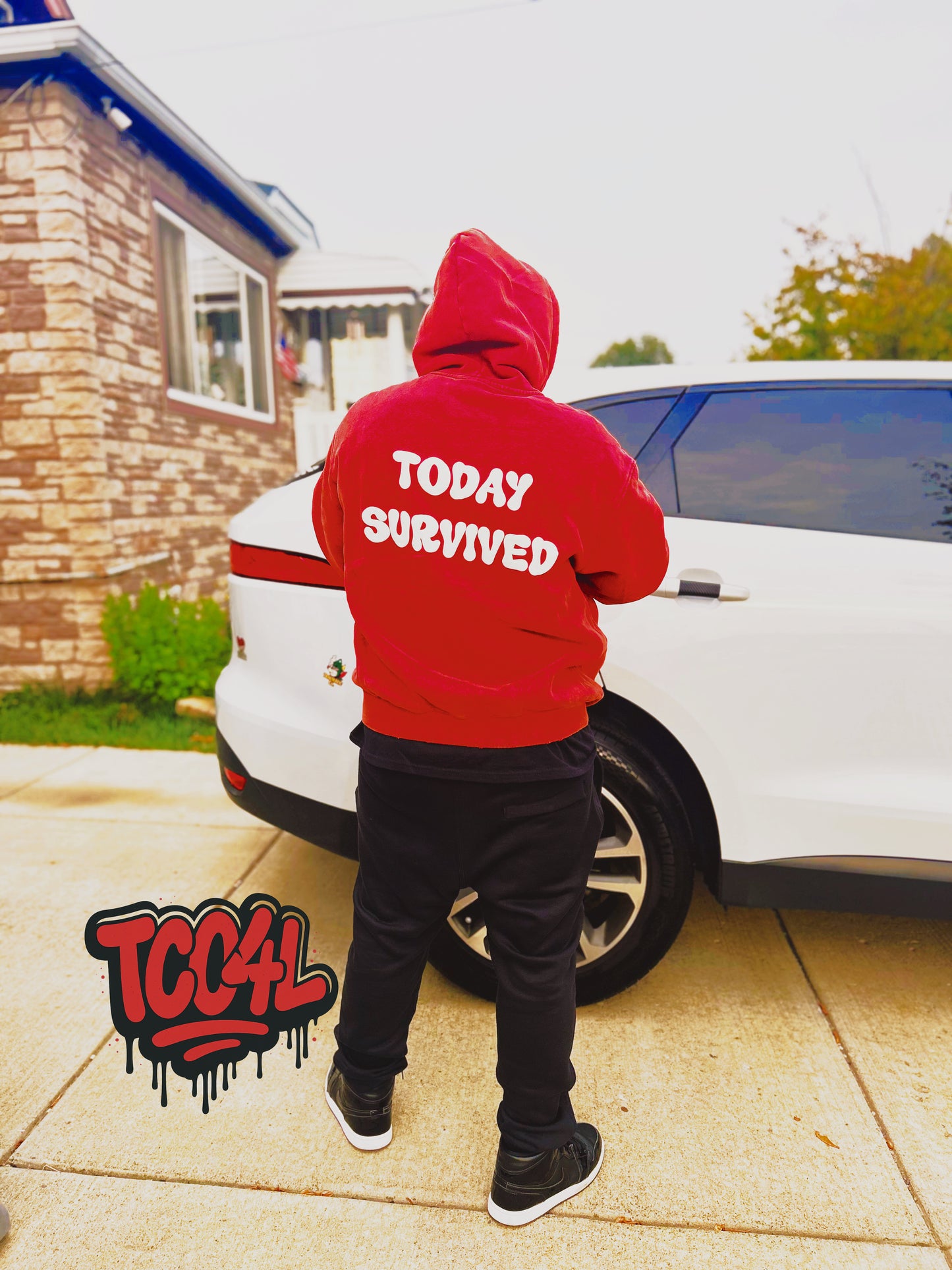 Yesterday Tried, Today Survived - Oversized Acid Wash Hoodie (Unisex)