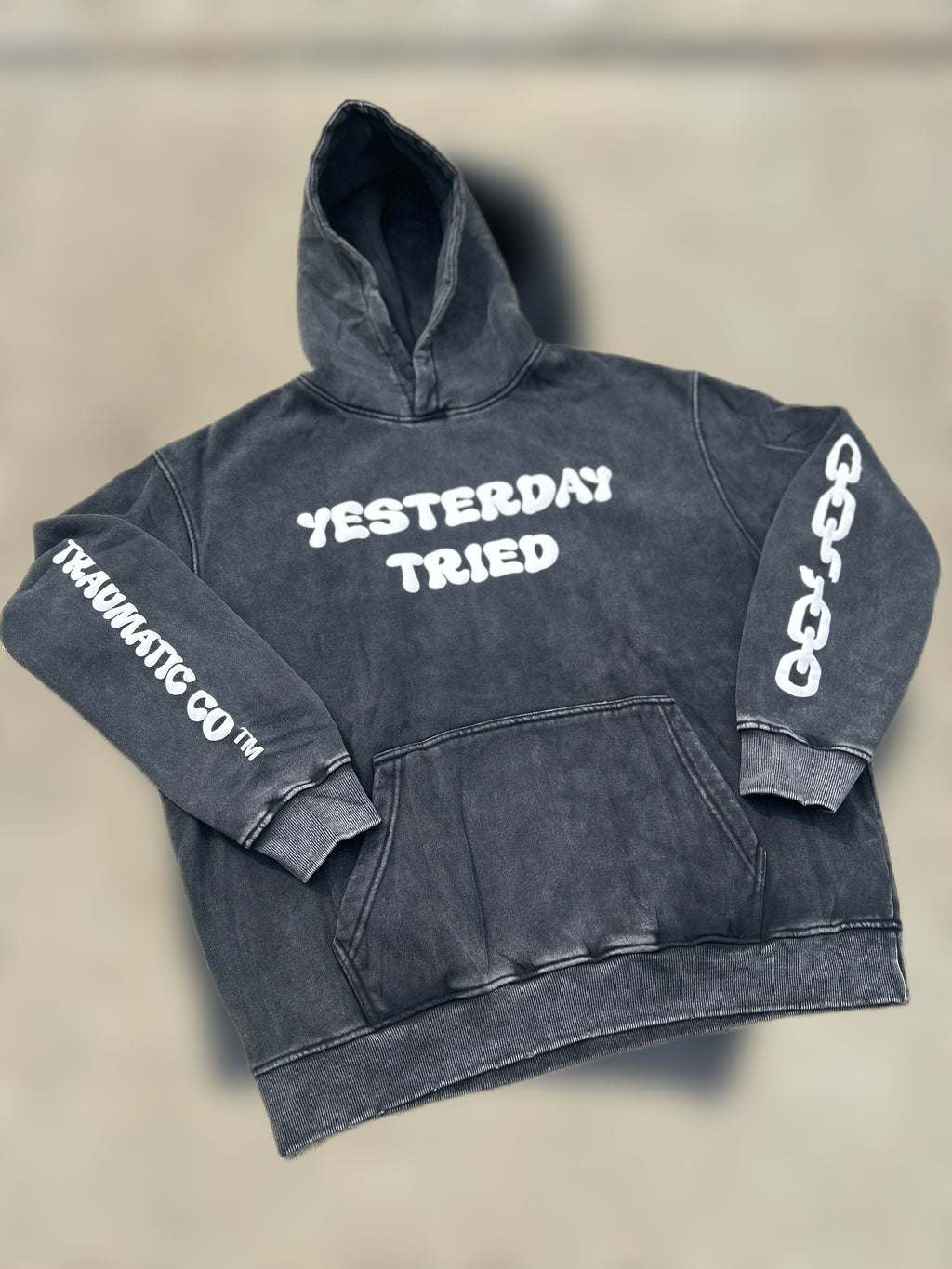 Yesterday Tried, Today Survived - Oversized Acid Wash Hoodie (Unisex)