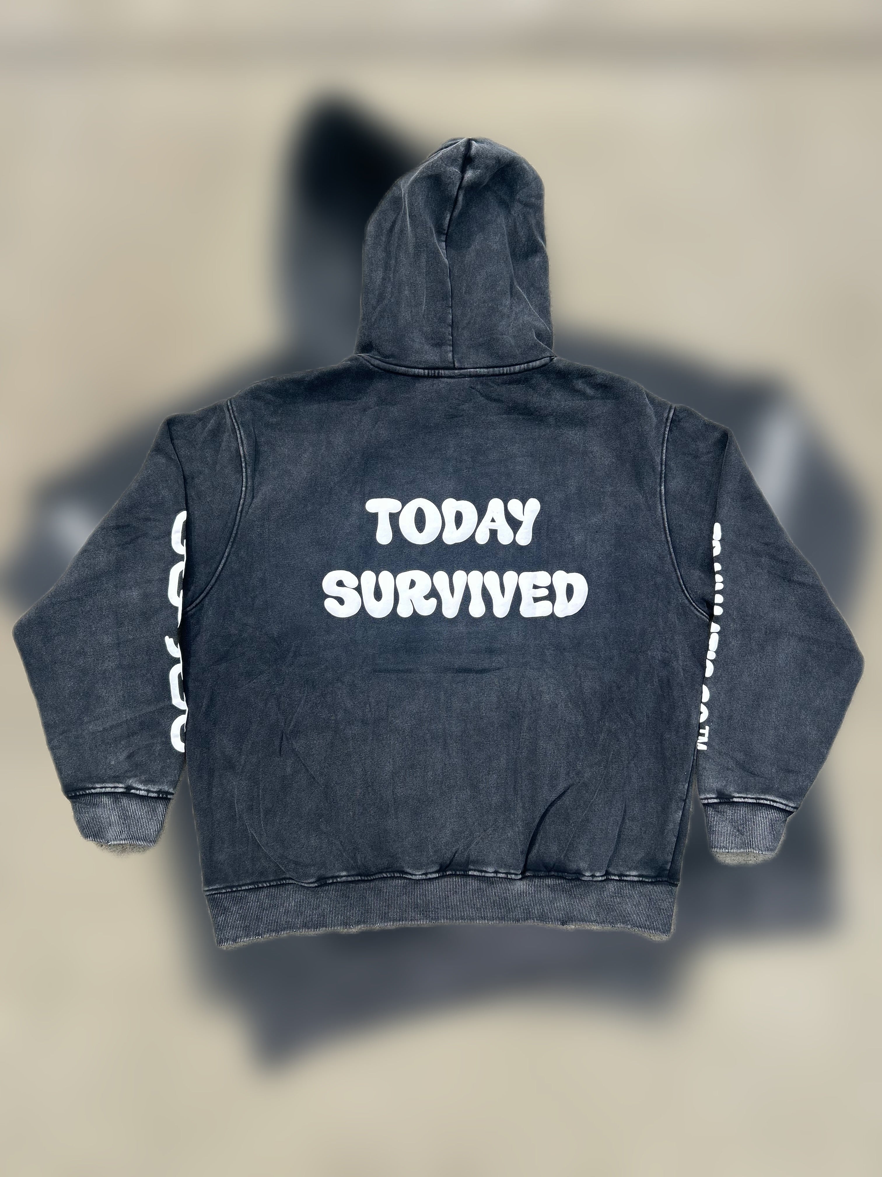 Yesterday Tried, Today Survived - Oversized Acid Wash Hoodie (Unisex)